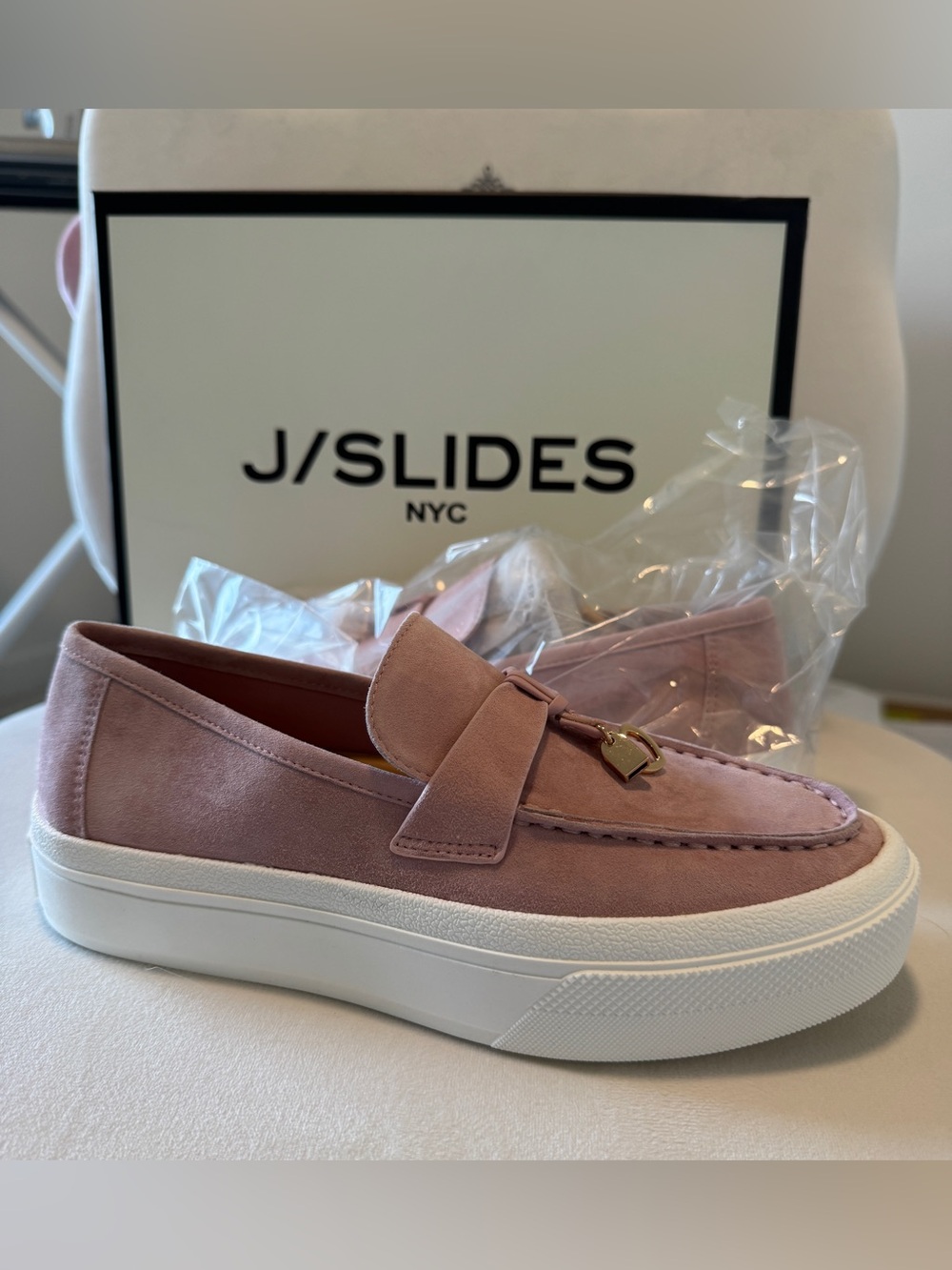 J/SLIDES Pink Suede Platform Loafer